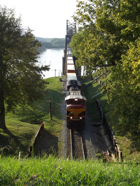 Vicksburg, MS railroad bridge with train