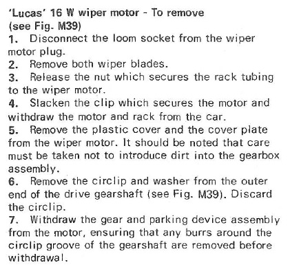 Wiper Motor Removal Instructions