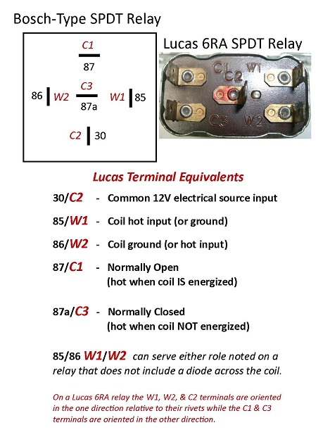 Bosch & Lucas Relays with terminal annotations